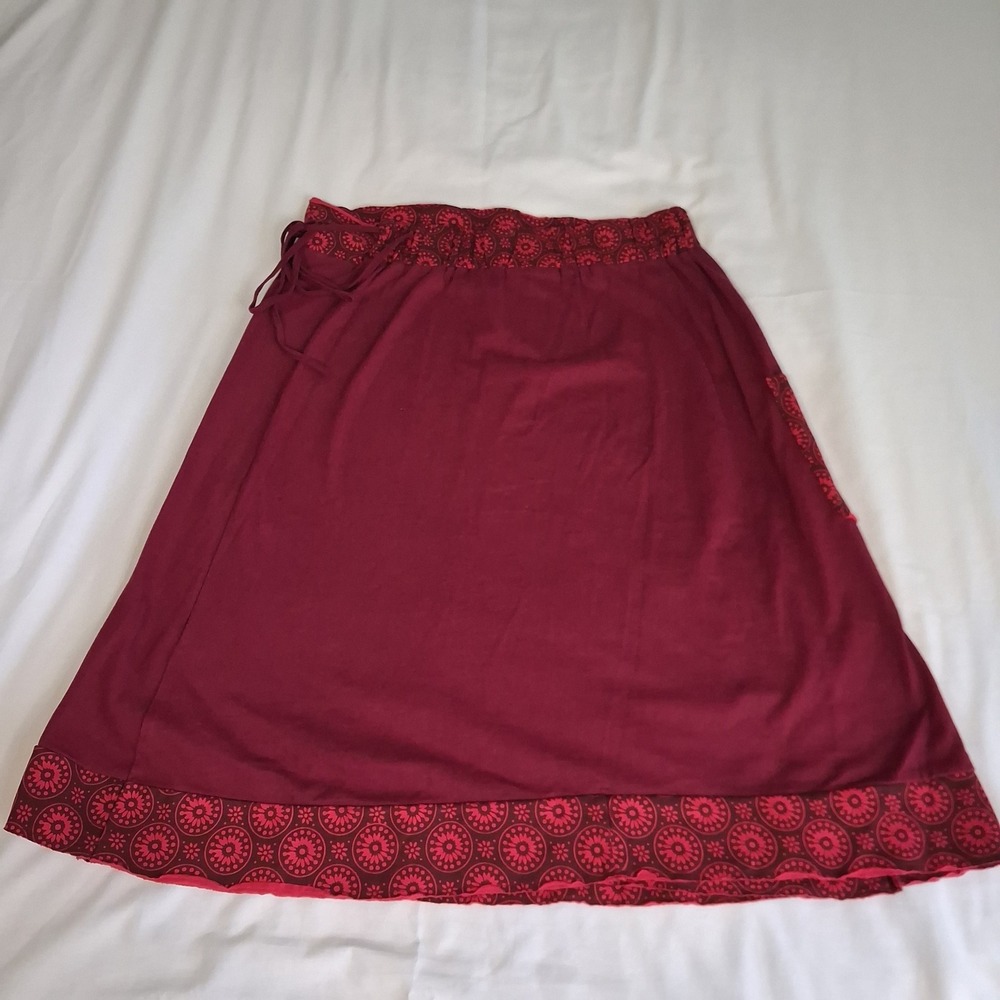 Za Zen Burgundy Red Mandala Print Wrap Skirt Womens Large Boho Midi Side Pocket - Picture 12 of 15